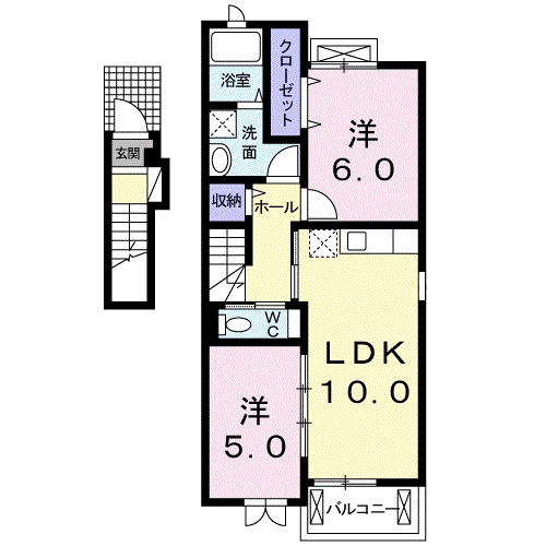 徳島市大原町のアパートの間取り