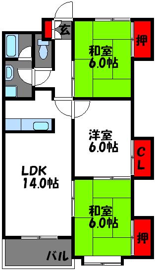 福岡市東区多々良のマンションの間取り