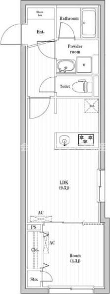 渋谷区本町のマンションの間取り