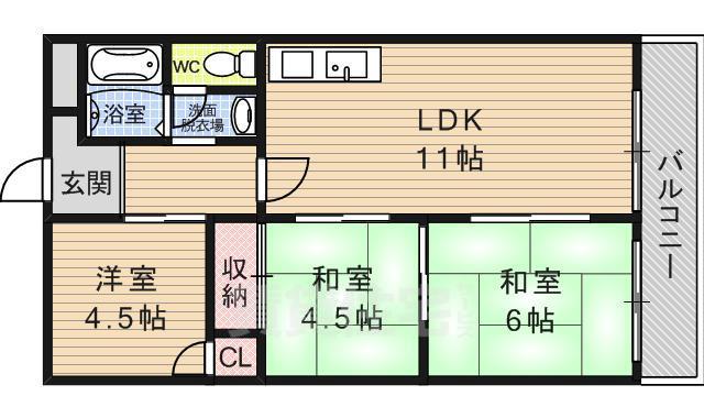 京都市山科区椥辻池尻町のマンションの間取り