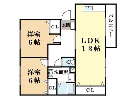 京田辺市興戸八木屋のマンションの間取り