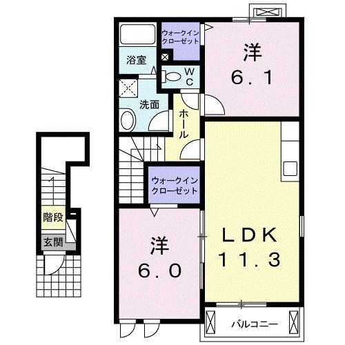 【宇和島市吉田町沖村のアパートの間取り】