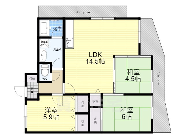 京都市伏見区桃山町泰長老のマンションの間取り