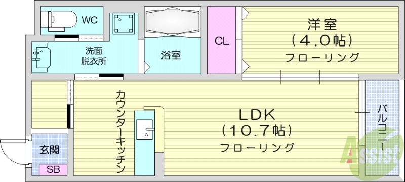 仙台市宮城野区福田町のアパートの間取り