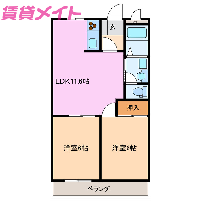 松阪市下村町のマンションの間取り