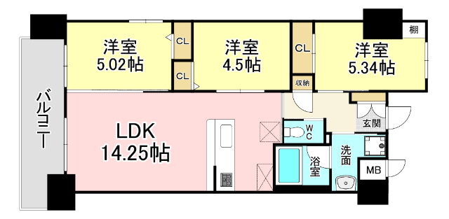 北九州市門司区高田のマンションの間取り