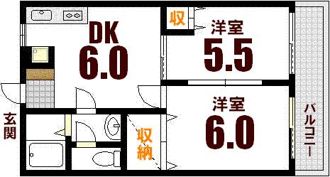 広島市西区大芝のマンションの間取り