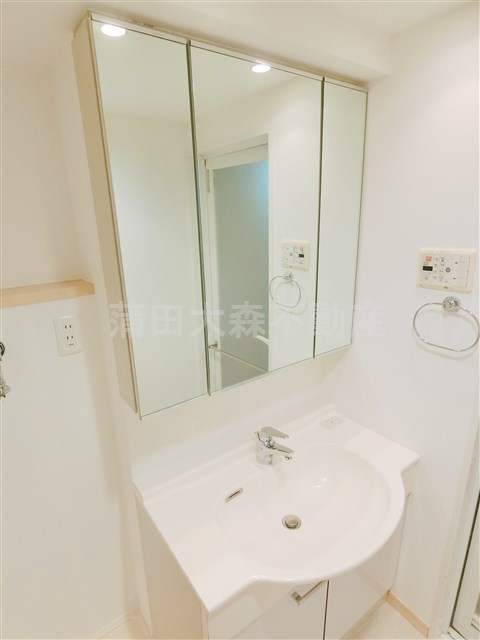 洗面設備　3面鏡の独立洗面台　洗面脱衣所