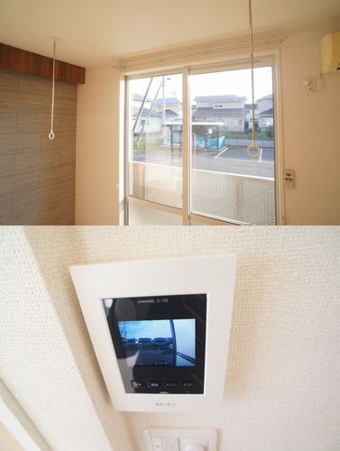 その他設備　上：室内物干し　下：カラーモニター付きインターフォン