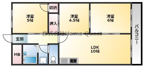 玉手山内外ハイツの間取り