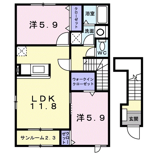 雲南市木次町下熊谷のアパートの間取り