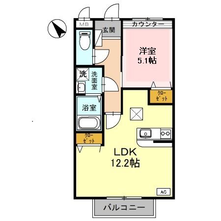 姫路市飾磨区阿成渡場のアパートの間取り