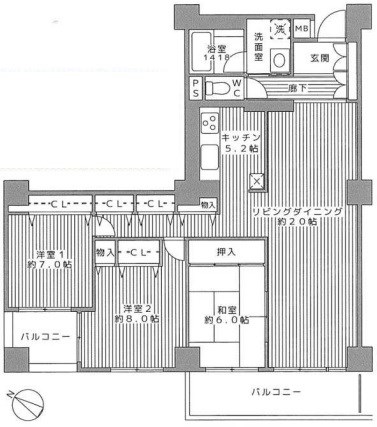 吹田市上山田のマンションの間取り