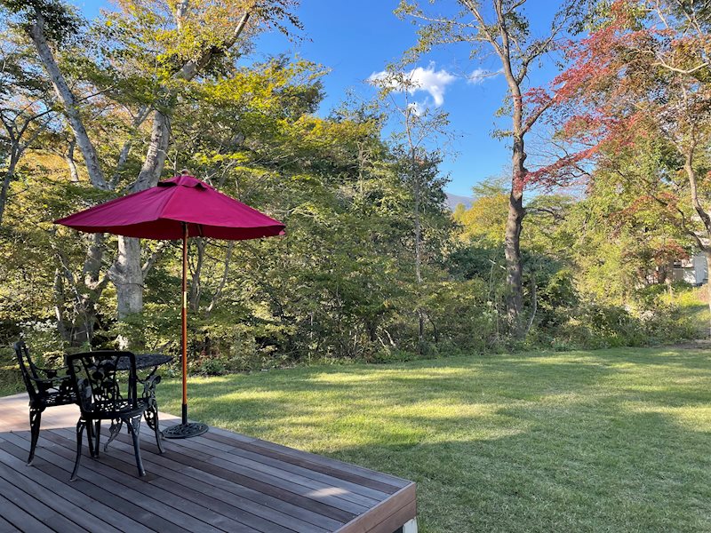 庭　お庭は天然芝が青空によく映えます。