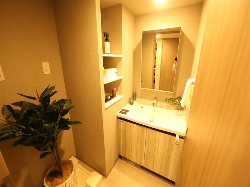 洗面設備　脱衣所　独立洗面台（シャンプードレッサー付）収納スペース有