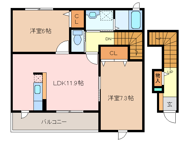 松阪市久保町のアパートの間取り