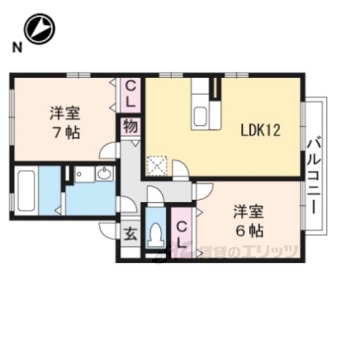 大津市雄琴北のアパートの間取り