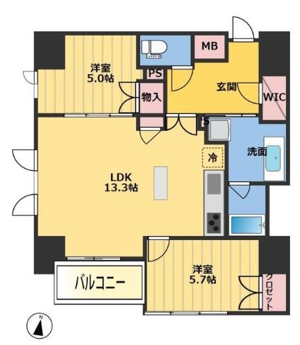 新宿区北新宿のマンションの間取り