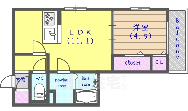 向日市上植野町のアパートの間取り