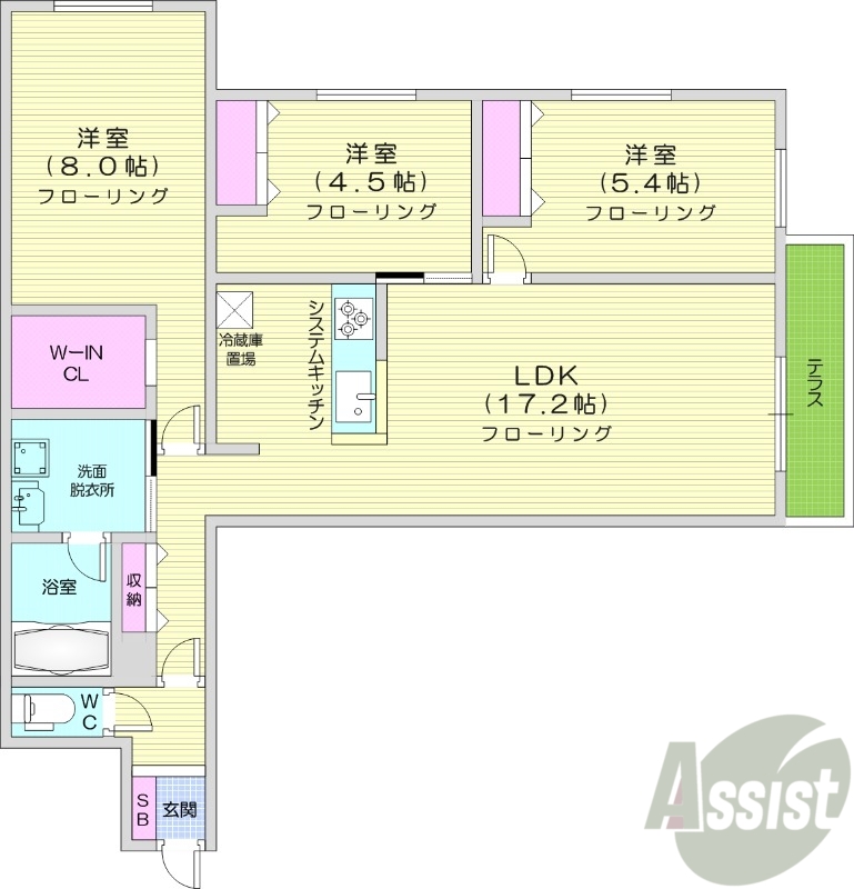 【札幌市豊平区月寒西一条のマンションの間取り】