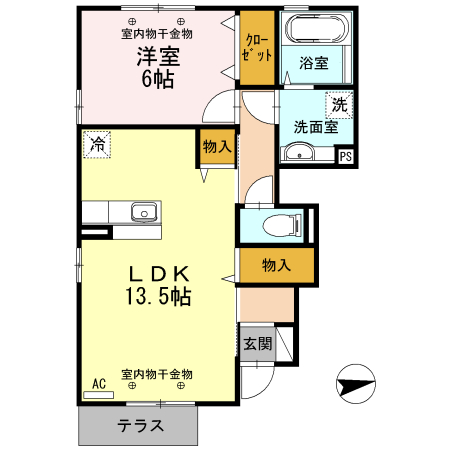 D-room西荒屋　B棟の間取り