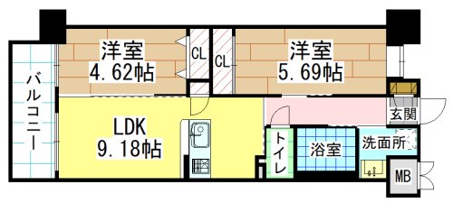 北九州市門司区高田のマンションの間取り