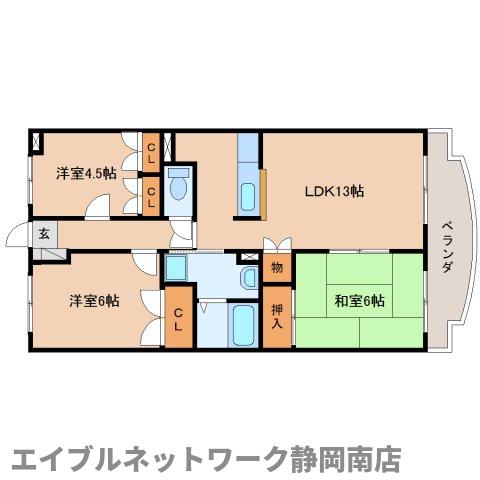 焼津市五ケ堀之内のマンションの間取り