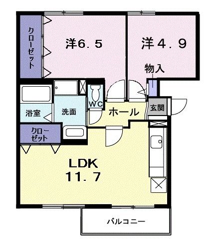 瀬戸内市邑久町山田庄のマンションの間取り