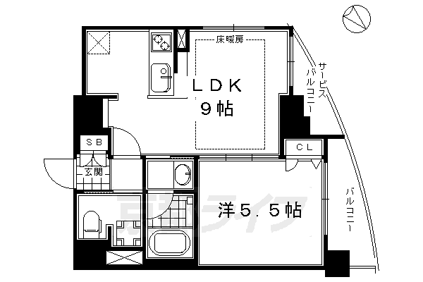 京都市下京区材木町のマンションの間取り