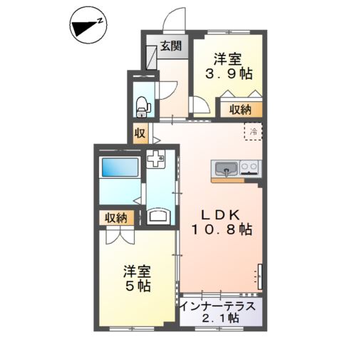 米子市上福原のアパートの間取り