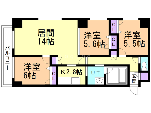 札幌市中央区北三条東のマンションの間取り