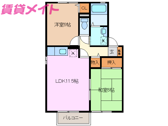 四日市市富田のアパートの間取り