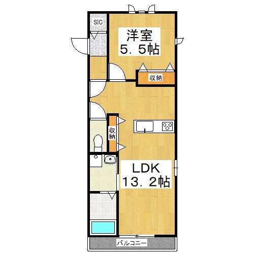 【岡山市中区山崎のアパートの間取り】