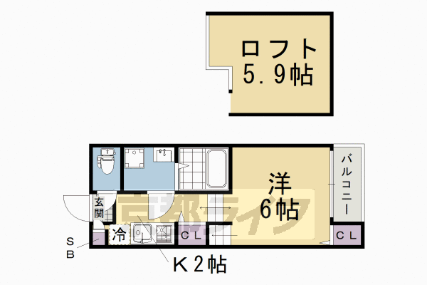 京都市伏見区淀木津町のアパートの間取り