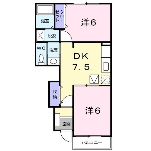 京都市右京区太秦門田町のアパートの間取り