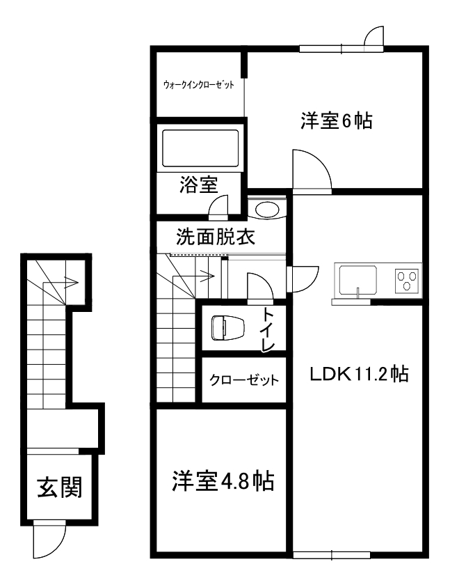 滝川市大町5丁目 2LDKアパート2階の間取り