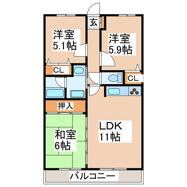 熊本市東区東本町のマンションの間取り