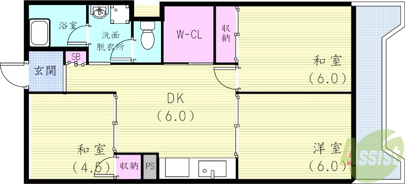 神戸市中央区港島中町のマンションの間取り