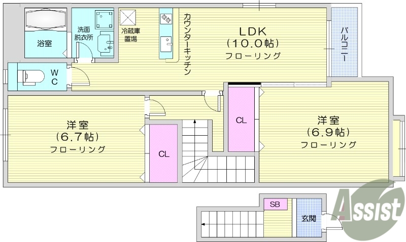 多賀城市山王のアパートの間取り