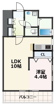 熊本市中央区新屋敷のマンションの間取り