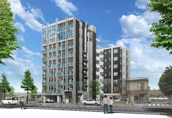 建物外観　国道３号線向きと海を眺めるオーシャンビューの２棟編成です。