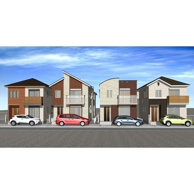 建物外観　イメージパースです。（左から５号棟、６号棟、７号棟、８号棟