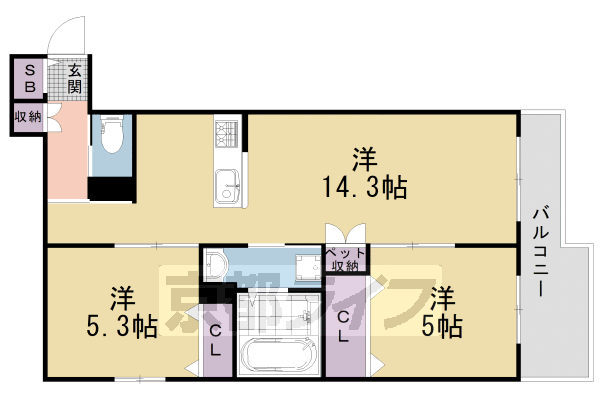 京都市中京区西ノ京小倉町のマンションの間取り