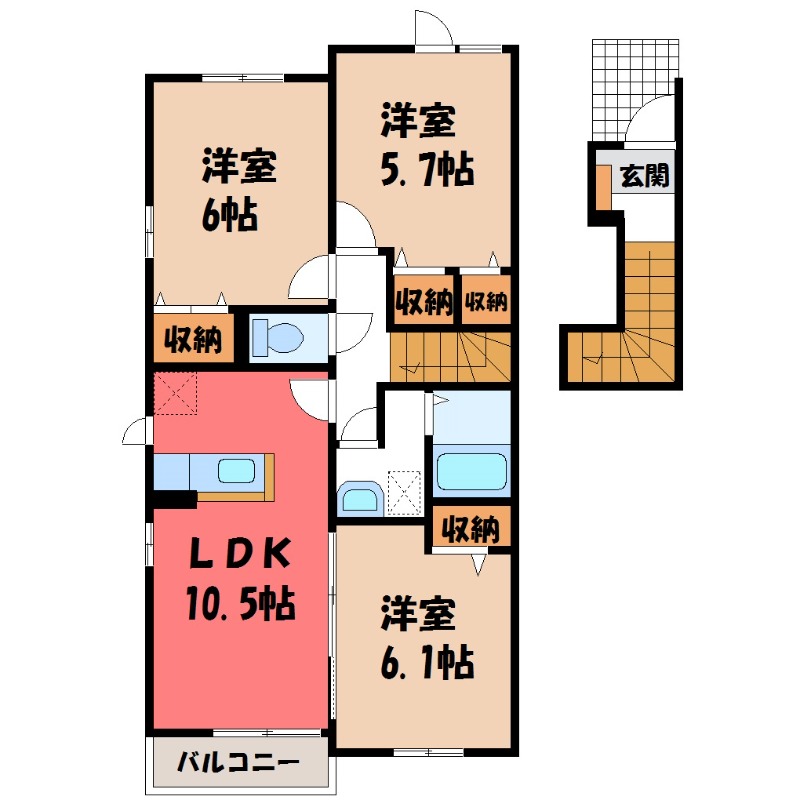 【宇都宮市駒生町のアパートの間取り】