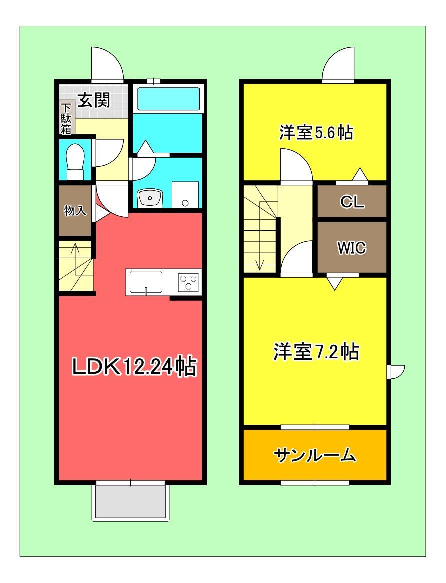 広島市安芸区船越のアパートの間取り