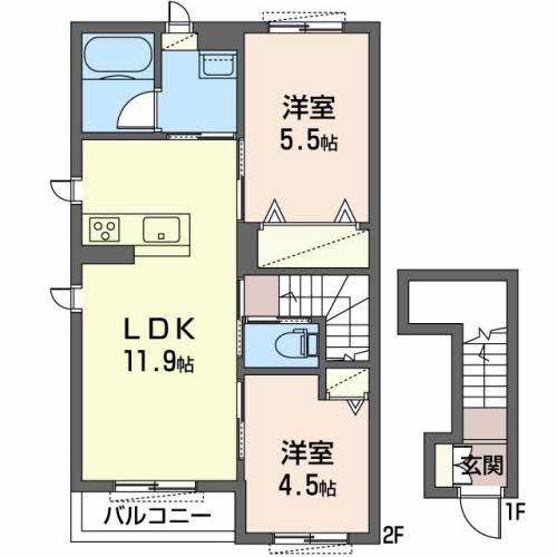 加西市下宮木町のアパートの間取り