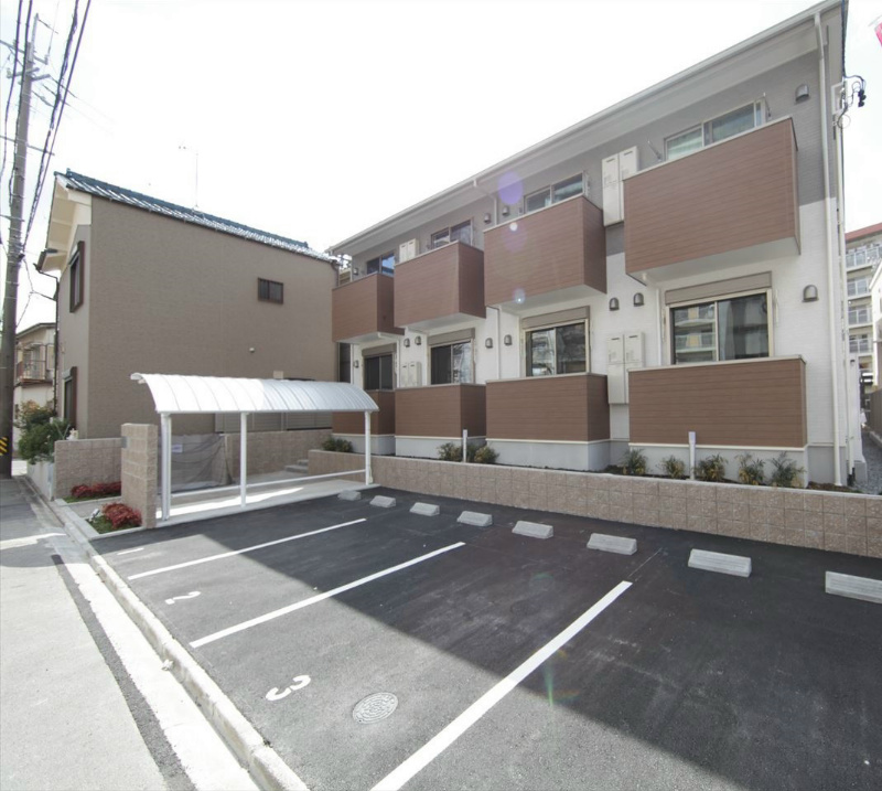 建物外観　外観　デザイナーズ　屋根付き駐輪場　敷地内平面駐車場