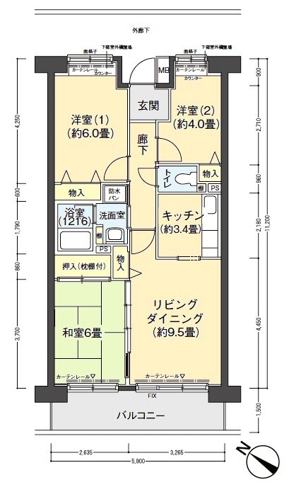 ブルーライン 関内駅 徒歩10分 14階建 築29年の間取り写真
