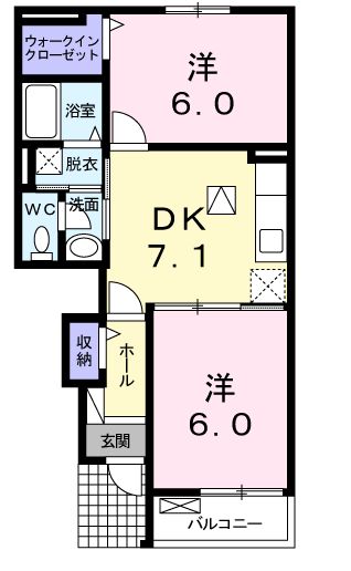 福山市加茂町大字下加茂のアパートの間取り