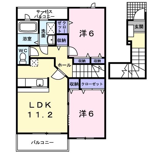 柴田郡大河原町大谷のアパートの間取り